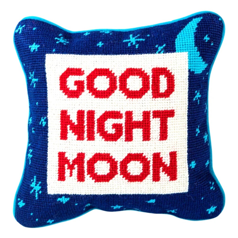 Needlepoint “Good Night Moon” Pillow with Velvet Back